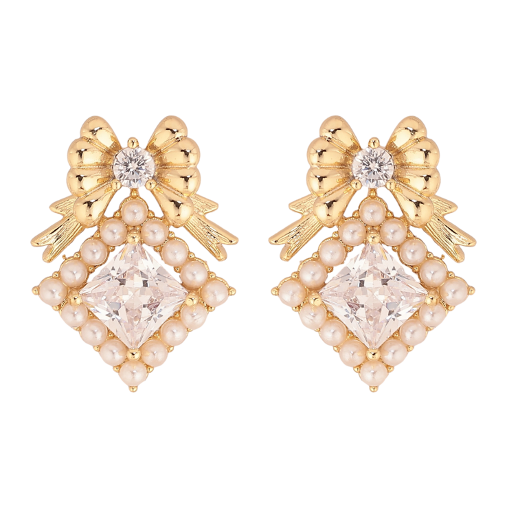 Сережки Xuping колір Позолота 14K пусети "Банти з ромбами" фото №6