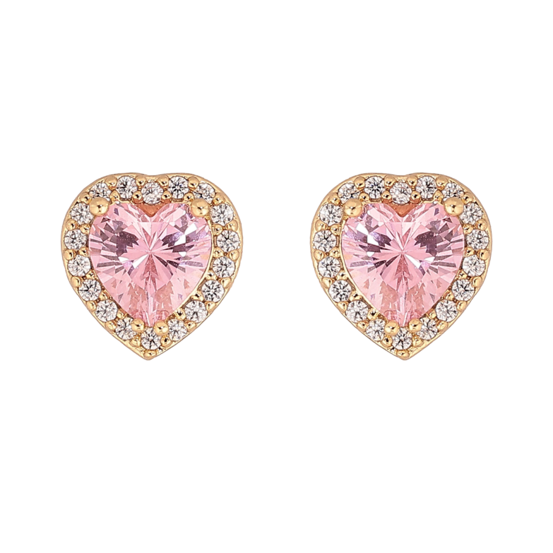 Сережки Xuping колір Позолота 14K пусети "Рожеві кристальні серця" фото №1