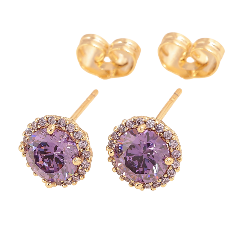 Сережки Xuping колір Позолота 14K пусети "Бузові кристали в обрамленні" ø 9мм фото №22
