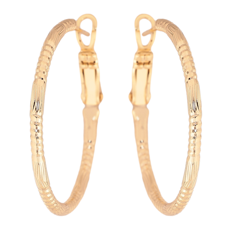 Сережки Xuping колір Позолота 14K кільця (конго) "Декоративний візерунок" ø 3см фото №12 Сережки Xuping колір Позолота 14K кільця (конго) "Декоративний візерунок" ø 3см фото №12