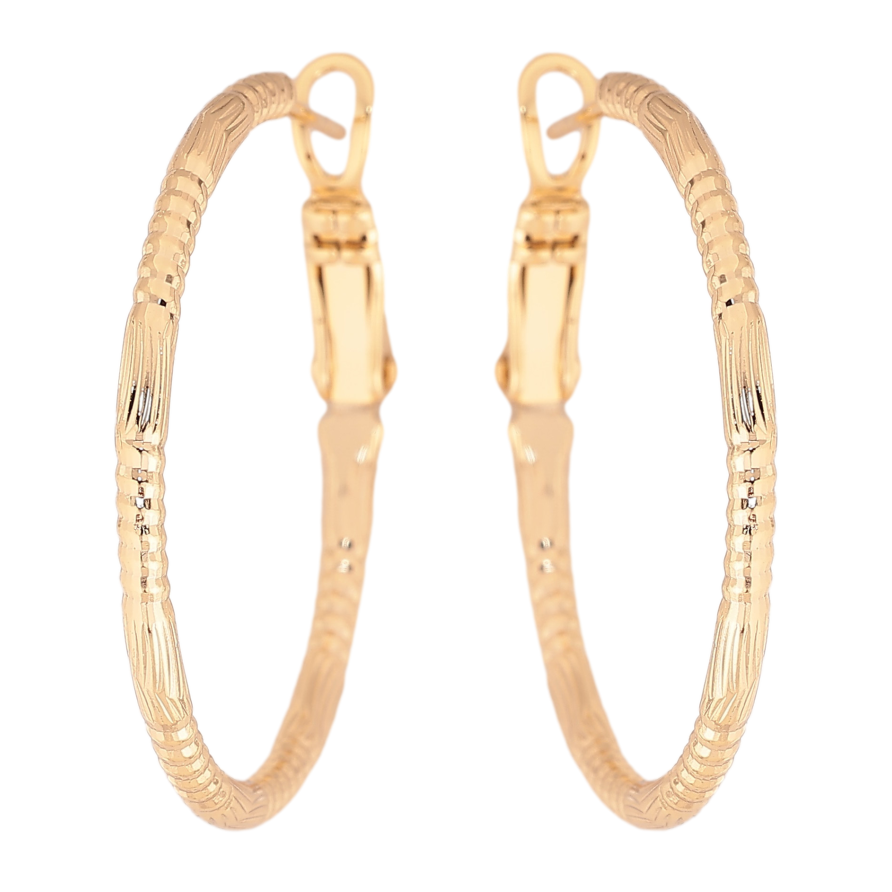 Сережки Xuping колір Позолота 14K кільця (конго) "Декоративний візерунок" ø 3см фото №1