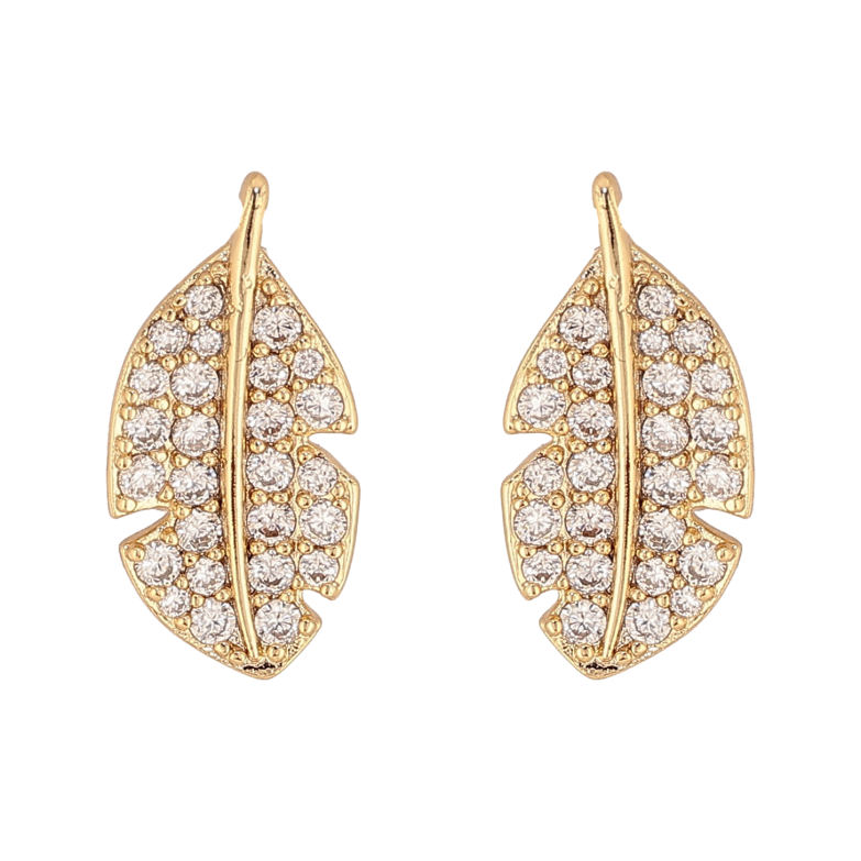 Сережки Xuping колір Позолота 14K пусети "Перо з інкрустацією кристалами" фото №1