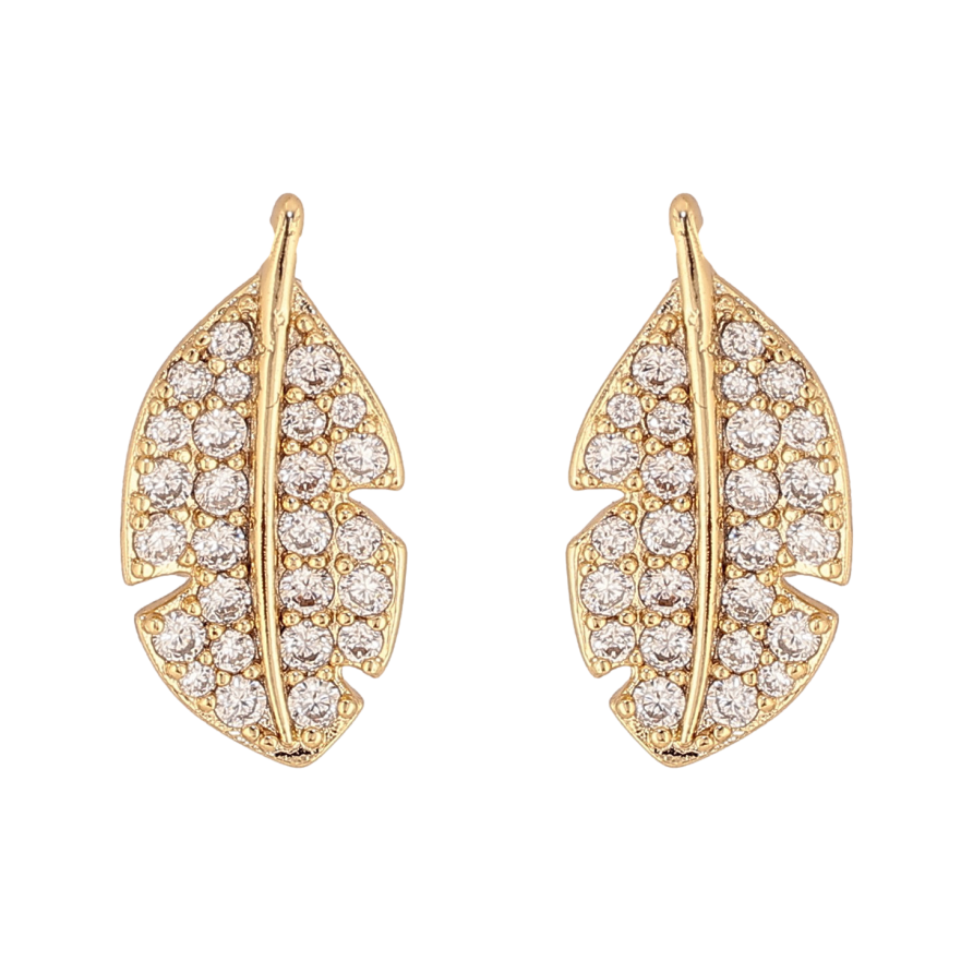 Сережки Xuping колір Позолота 14K пусети "Перо з інкрустацією кристалами" фото №1