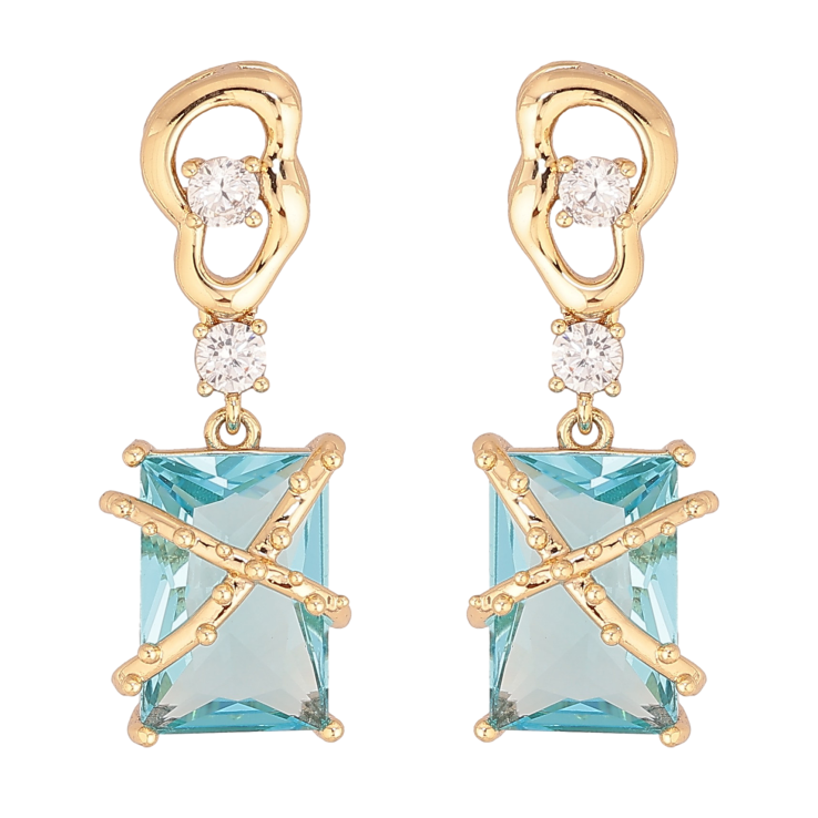 Сережки Xuping колір Позолота 14K пусети "Підвіски з блакитними кристалами" фото №8 Сережки Xuping колір Позолота 14K пусети "Підвіски з блакитними кристалами" фото №8