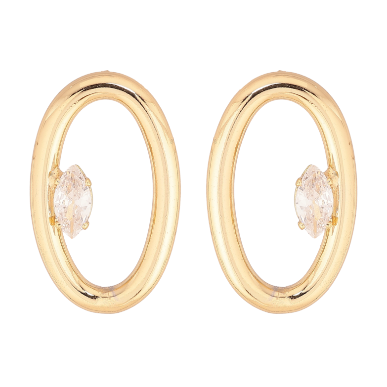 Серьги Xuping цвет Позолота 14K пусеты "Овалы с кристаллами" фото №6