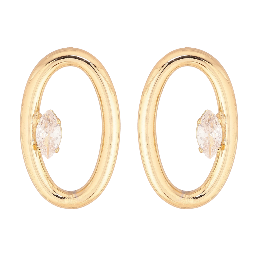 Сережки Xuping колір Позолота 14K пусети "Овали з кристалами" фото №1