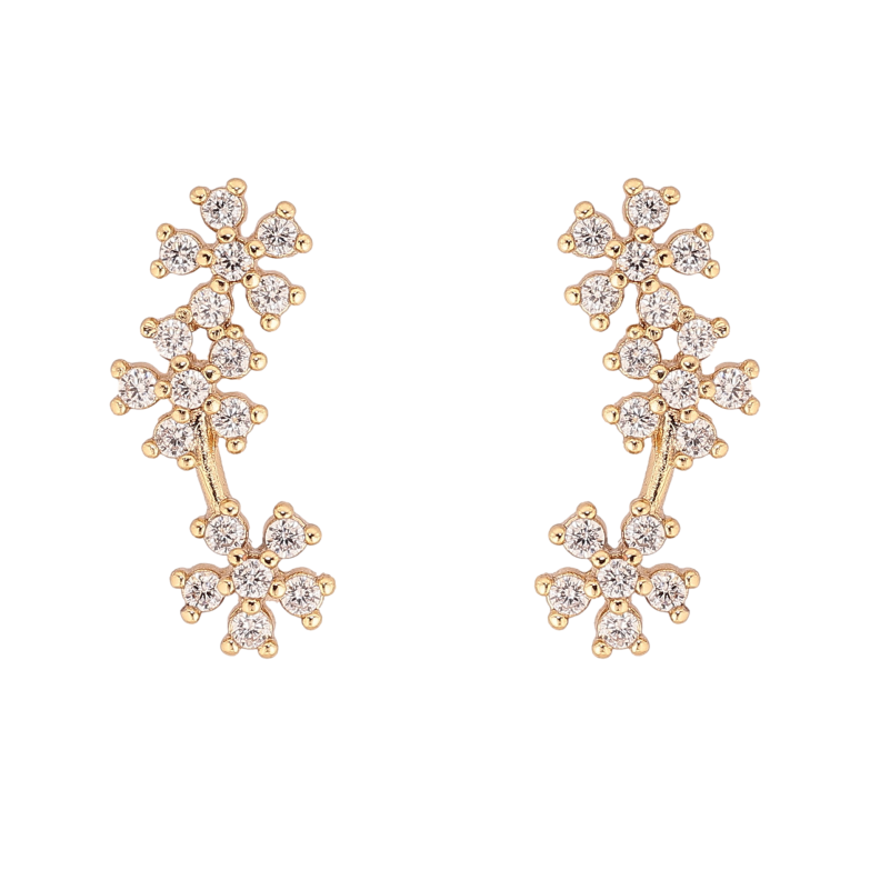 Серьги Xuping цвет Позолота 14K пусеты "Кристальные цветочки" фото №4