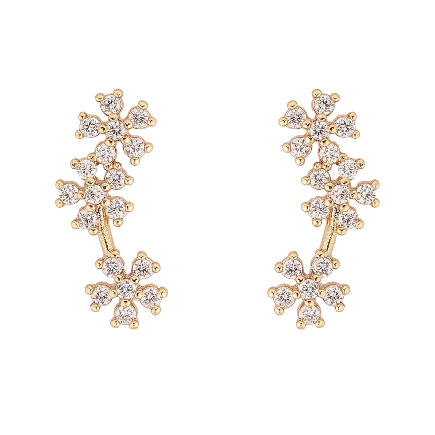 Серьги Xuping цвет Позолота 14K пусеты "Кристальные цветочки" фото №1