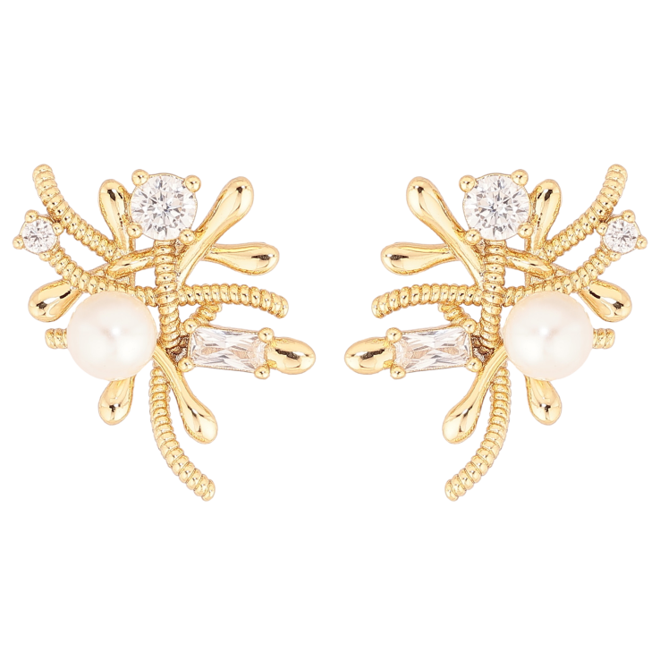 Сережки Xuping колір Позолота 14K пусети "Декоративний візерунок з кристалами та перлинами" фото №20