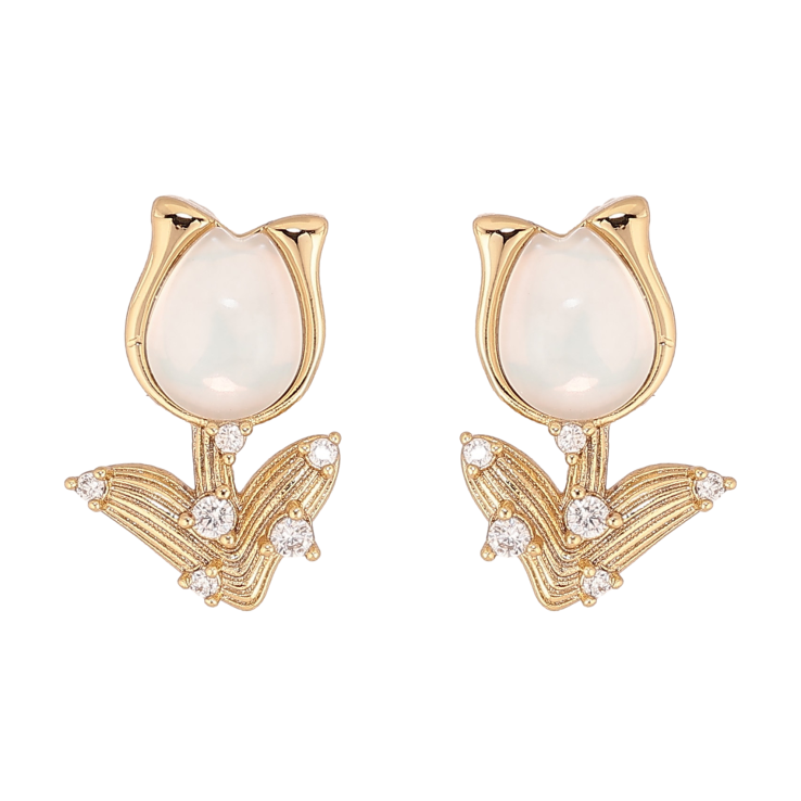 Сережки Xuping колір Позолота 14K пусети "Тюльпани з кристалами" фото №17