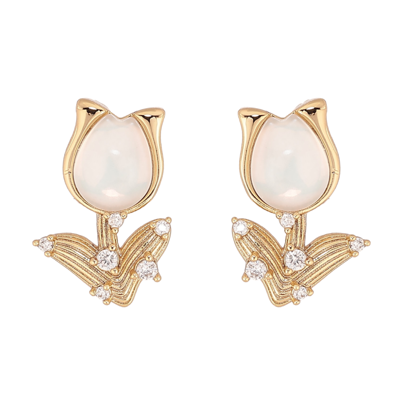 Сережки Xuping колір Позолота 14K пусети "Тюльпани з кристалами" фото №1