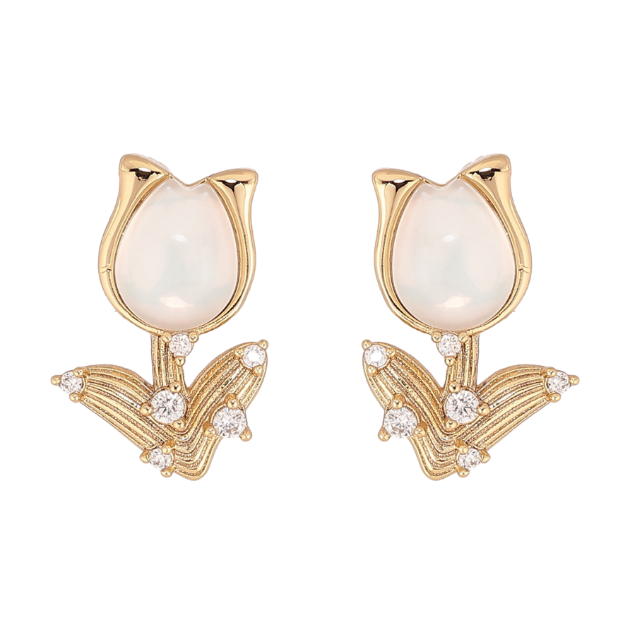 Сережки Xuping колір Позолота 14K пусети "Тюльпани з кристалами" фото №1