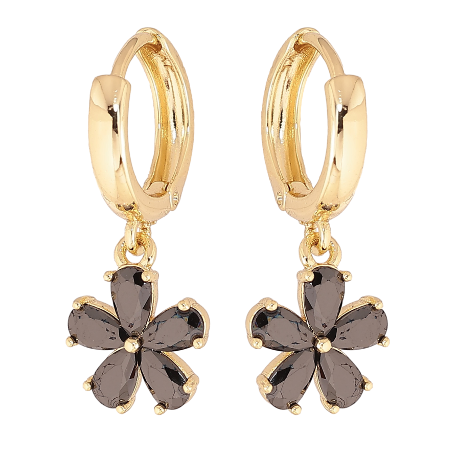 Сережки Xuping колір Позолота 14K підвіски на колечках "Чорні кристальні квіточки" фото №1