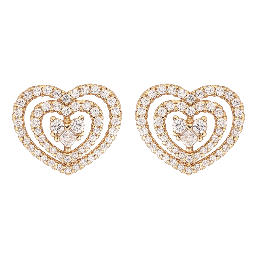 Сережки Xuping колір Позолота 14K пусети "Сердечки з кристалами" фото №1