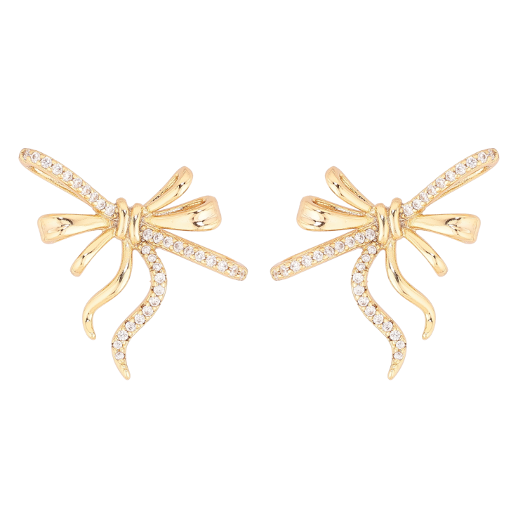 Сережки Xuping колір Позолота 14K пусети "Декоративні банти з кристалами" фото №10