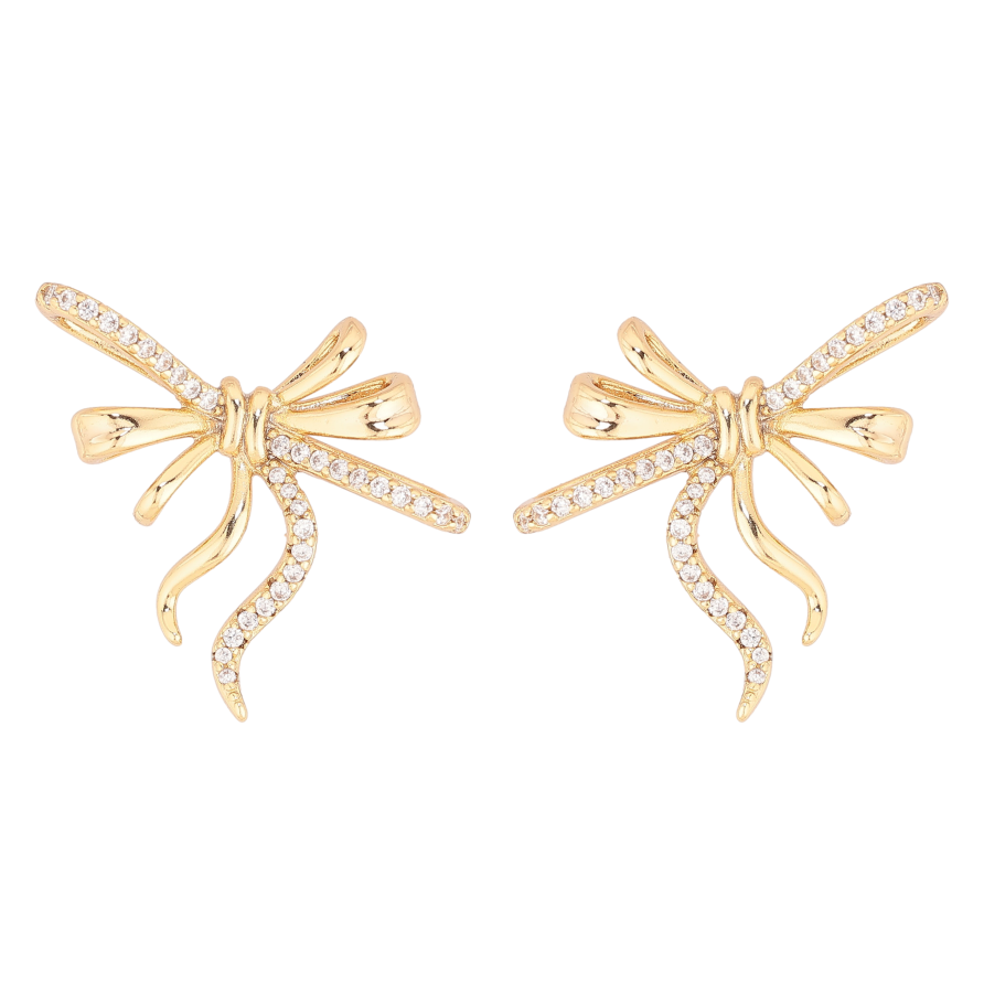 Серьги Xuping цвет Позолота 14K пусеты "Декоративные банты с кристаллами" фото №1