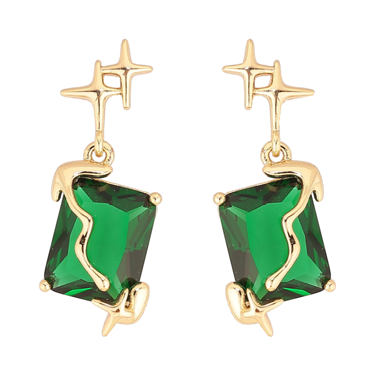 Сережки Xuping колір Позолота 14K пусети "Зірки з зеленими кристалами" фото №13