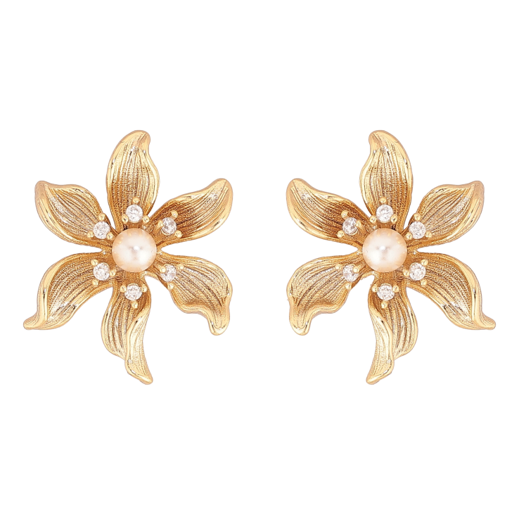 Сережки Xuping колір Позолота 14K пусети "Квіточки з перлинами" фото №23