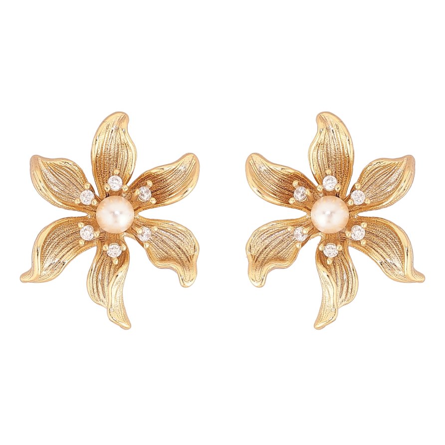 Сережки Xuping колір Позолота 14K пусети "Квіточки з перлинами" фото №1