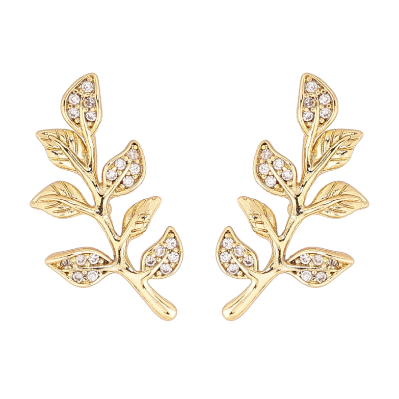 Серьги Xuping цвет Позолота 14K пусеты "Веточки с кристаллами"  фото №1