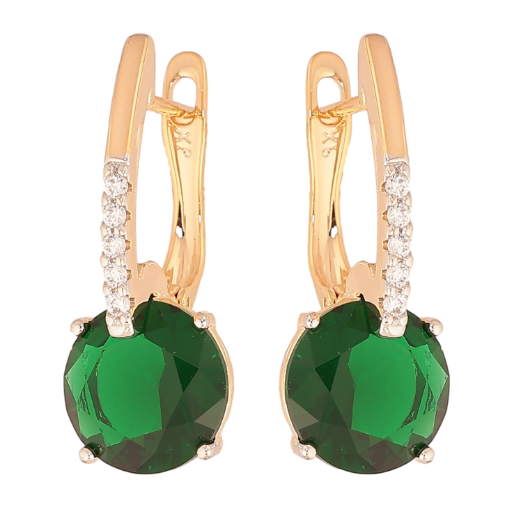 Серьги Xuping цвет Позолота 18K + Родий английский замок "Зеленые кристаллы на дужках" фото №21