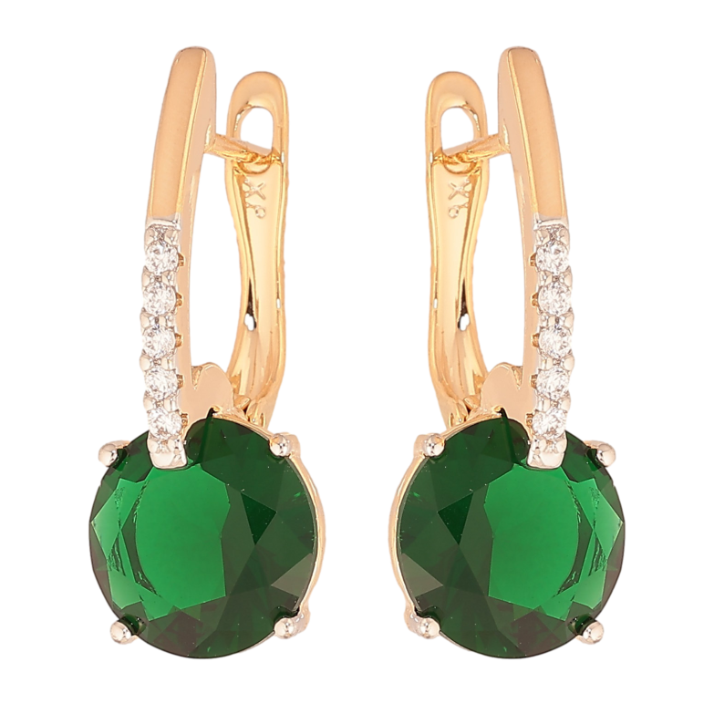 Сережки Xuping колір Позолота 18K + Родій англійський замок "Зелені кристали на дужках" фото №1