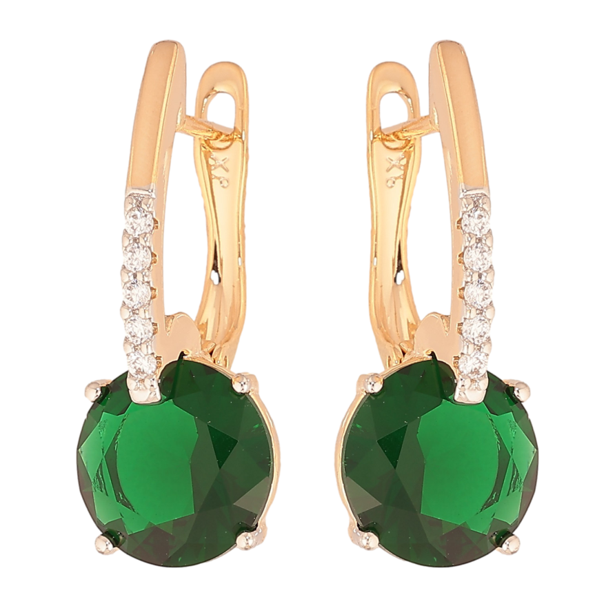 Серьги Xuping цвет Позолота 18K + Родий английский замок "Зеленые кристаллы на дужках" фото №1