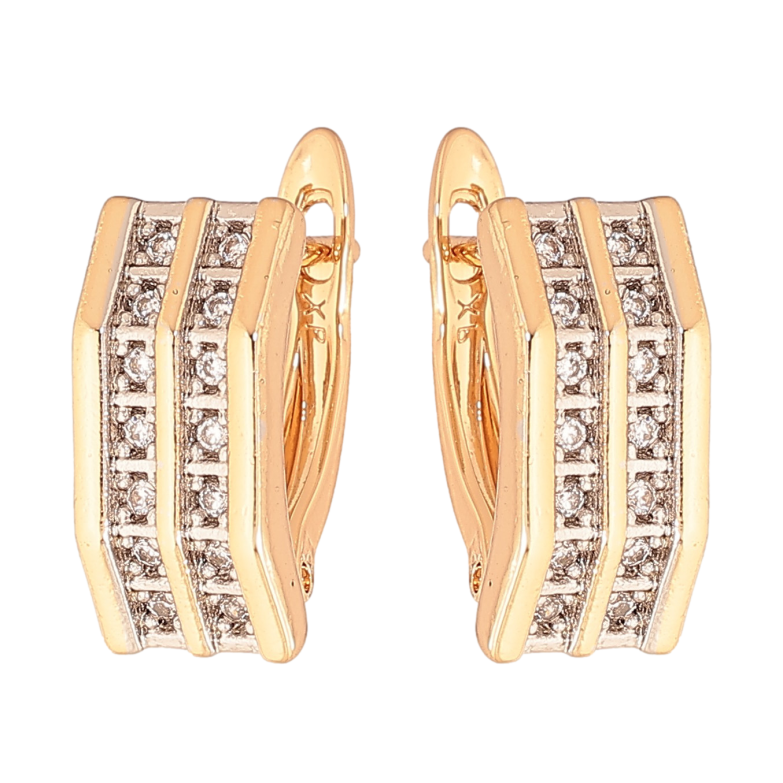 Сережки Xuping колір Позолота 18K + Родій англійський замок "Дорожки кристалів" фото №1