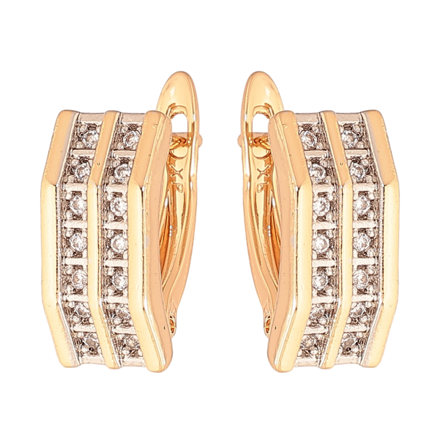 Серьги Xuping цвет Позолота 18K + Родий английский замок "Дорожки кристаллов" фото №1