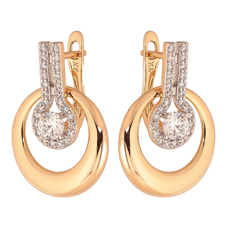 Серьги Xuping цвет Позолота 18K + Родий английский замок "Узор с кристаллами" фото №10