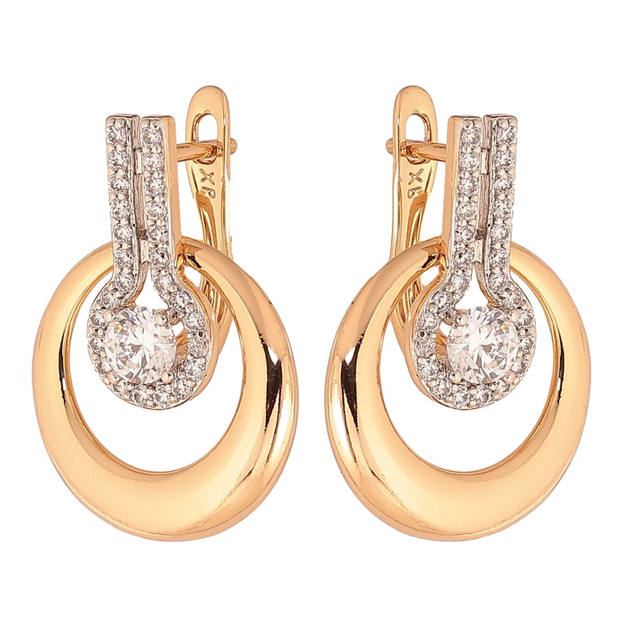 Серьги Xuping цвет Позолота 18K + Родий английский замок "Узор с кристаллами" фото №1