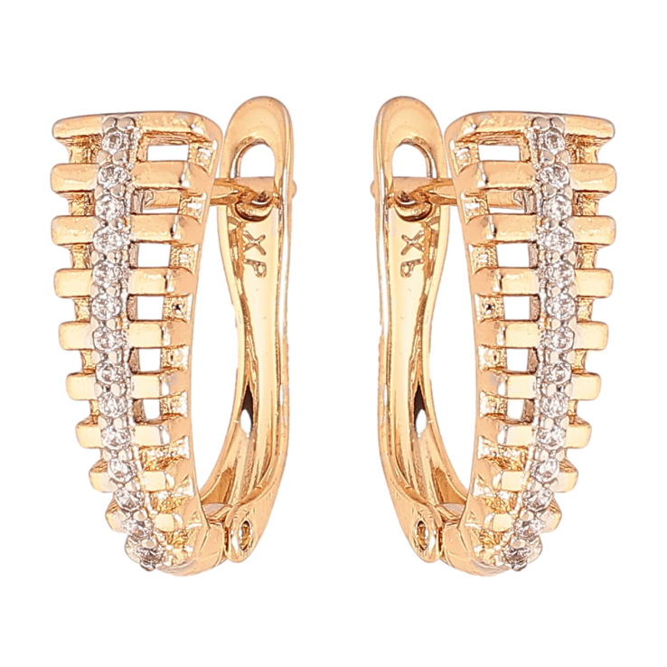 Серьги Xuping цвет Позолота 18K + Родий английский замок "Узор с кристаллами" фото №17