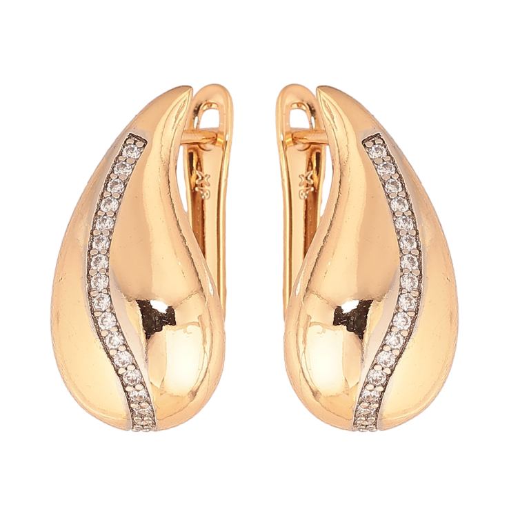 Серьги Xuping цвет Позолота 18K + Родий английский замок "Капельки с дорожками кристаллов" фото №12