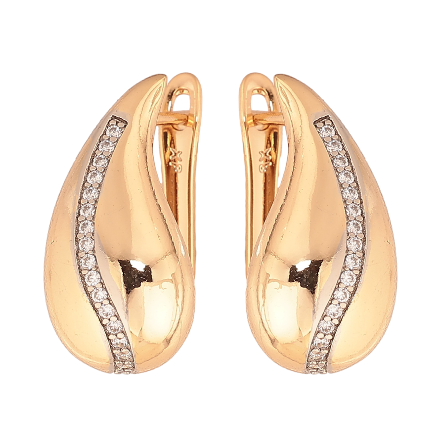 Серьги Xuping цвет Позолота 18K + Родий английский замок "Капельки с дорожками кристаллов" фото №1 Серьги Xuping цвет Позолота 18K + Родий английский замок "Капельки с дорожками кристаллов" фото №1