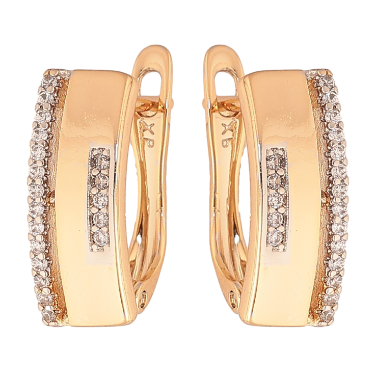 Серьги Xuping цвет Позолота 18K + Родий английский замок "Узор с кристаллами" фото №10