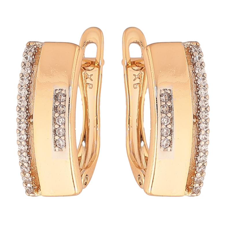 Серьги Xuping цвет Позолота 18K + Родий английский замок "Узор с кристаллами" фото №1