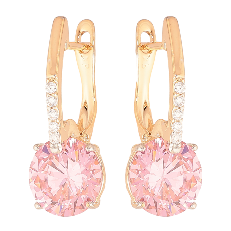 Серьги Xuping цвет Позолота 18K + Родий английский замок "Розовые кристаллы на дужках" фото №16