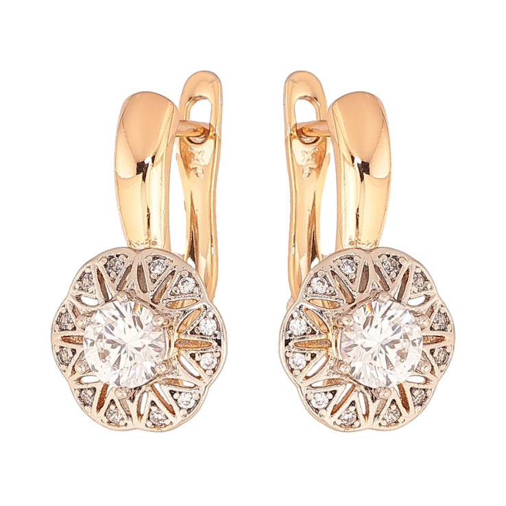 Серьги Xuping цвет Позолота 18K + Родий английский замок "Цветочки с кристаллами" фото №10 Серьги Xuping цвет Позолота 18K + Родий английский замок "Цветочки с кристаллами" фото №10