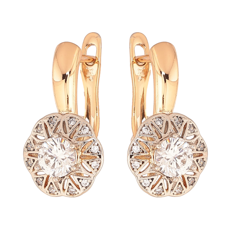 Серьги Xuping цвет Позолота 18K + Родий английский замок "Цветочки с кристаллами" фото №1