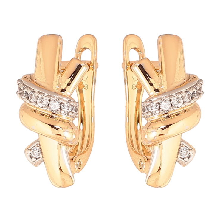 Серьги Xuping цвет Позолота 18K + Родий английский замок "Узор с кристаллами" фото №12