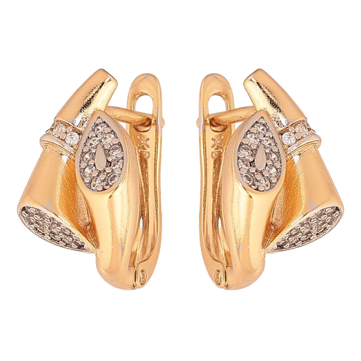 Серьги Xuping цвет Позолота 18K + Родий английский замок "Узор с кристаллами" фото №6