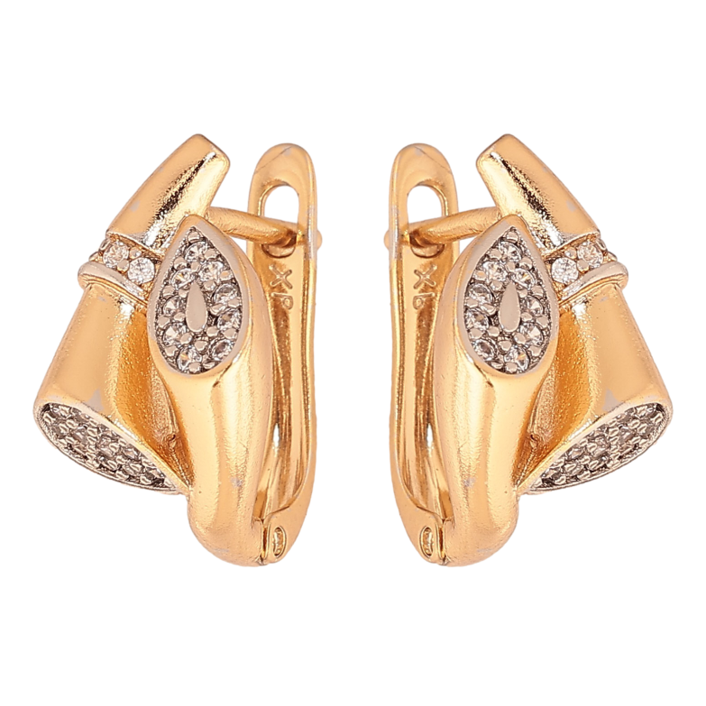 Серьги Xuping цвет Позолота 18K + Родий английский замок "Узор с кристаллами" фото №1