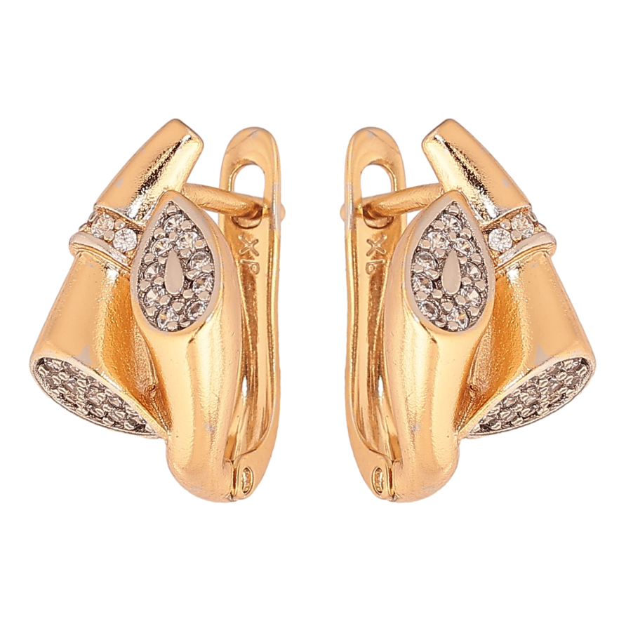 Серьги Xuping цвет Позолота 18K + Родий английский замок "Узор с кристаллами" фото №1