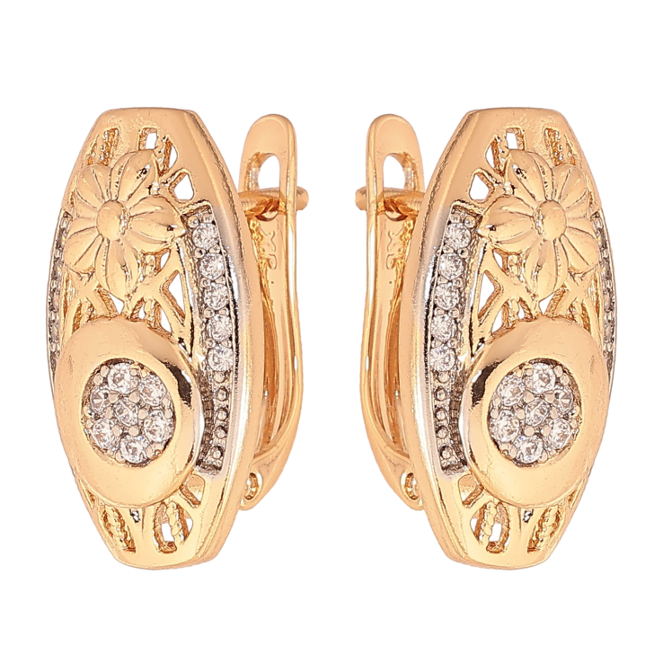 Серьги Xuping цвет Позолота 18K + Родий английский замок "Узор с кристаллами" фото №4