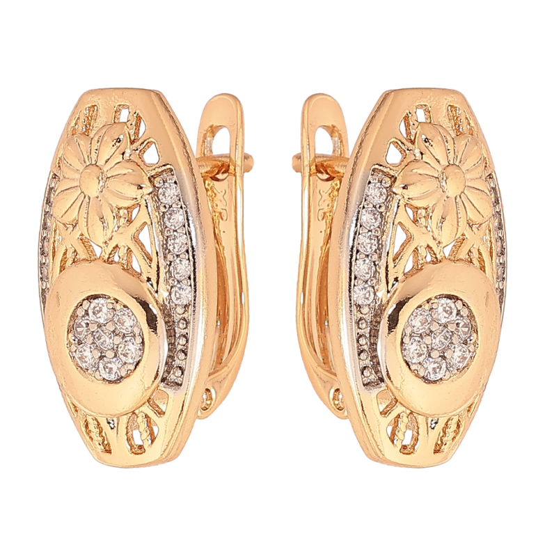 Серьги Xuping цвет Позолота 18K + Родий английский замок "Узор с кристаллами" фото №1