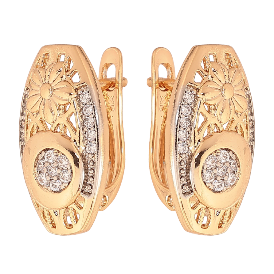 Серьги Xuping цвет Позолота 18K + Родий английский замок "Узор с кристаллами" фото №1