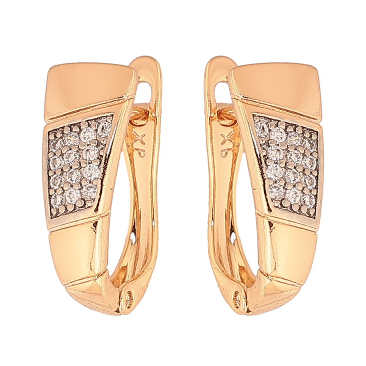 Серьги Xuping цвет Позолота 18K + Родий английский замок "Узор с кристаллами" фото №2