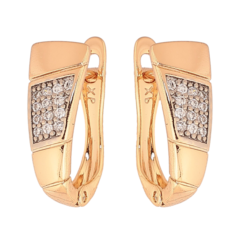 Серьги Xuping цвет Позолота 18K + Родий английский замок "Узор с кристаллами" фото №1