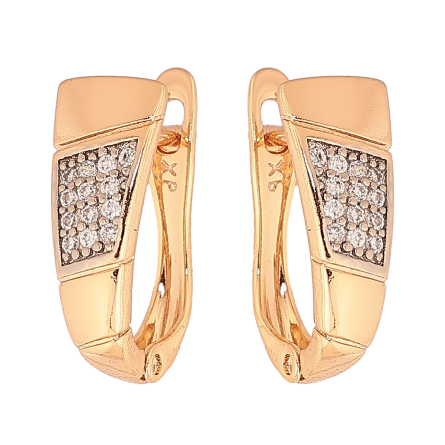 Серьги Xuping цвет Позолота 18K + Родий английский замок "Узор с кристаллами" фото №1