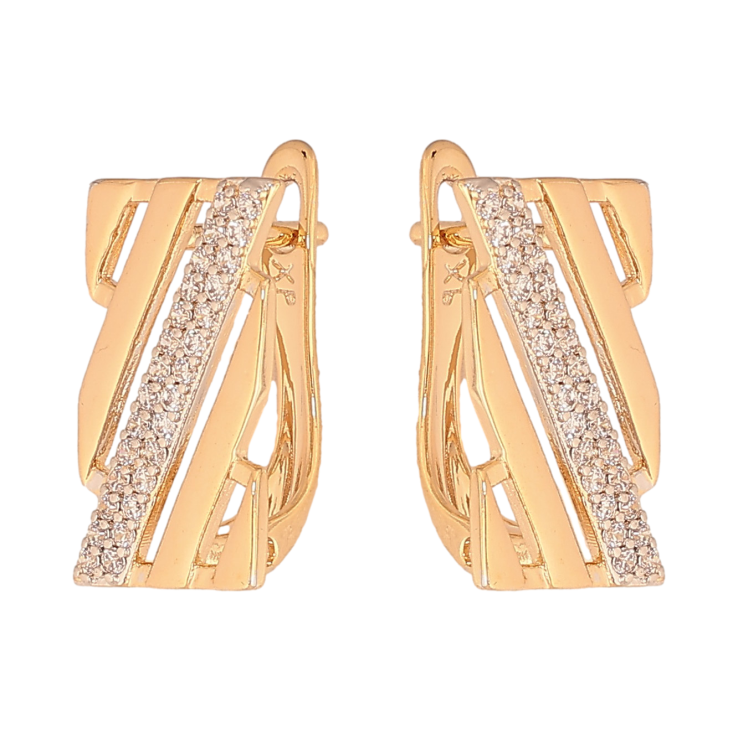 Сережки Xuping колір Позолота 18K + Родій англійський замок "Візерунок з кристалами" фото №4 Сережки Xuping колір Позолота 18K + Родій англійський замок "Візерунок з кристалами" фото №4